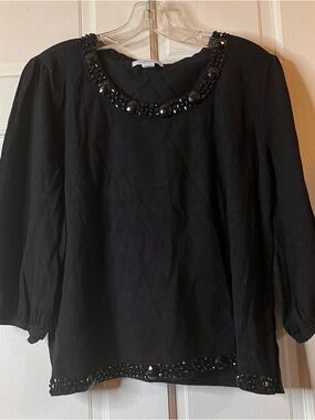 dressbarn Black Beaded Scoop Neck Blouse